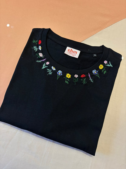 T-shirt con Girocollo Ricamato a Fiorellini adulto